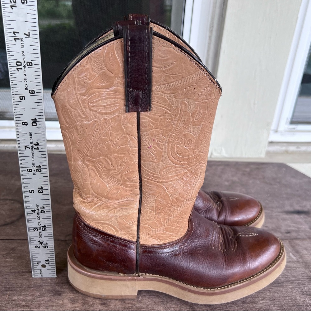 Laredo 71110 Women’s Brown and Tan Tooled Leather Cowboy Boots Sz 8M USA Made - Picture 13 of 14